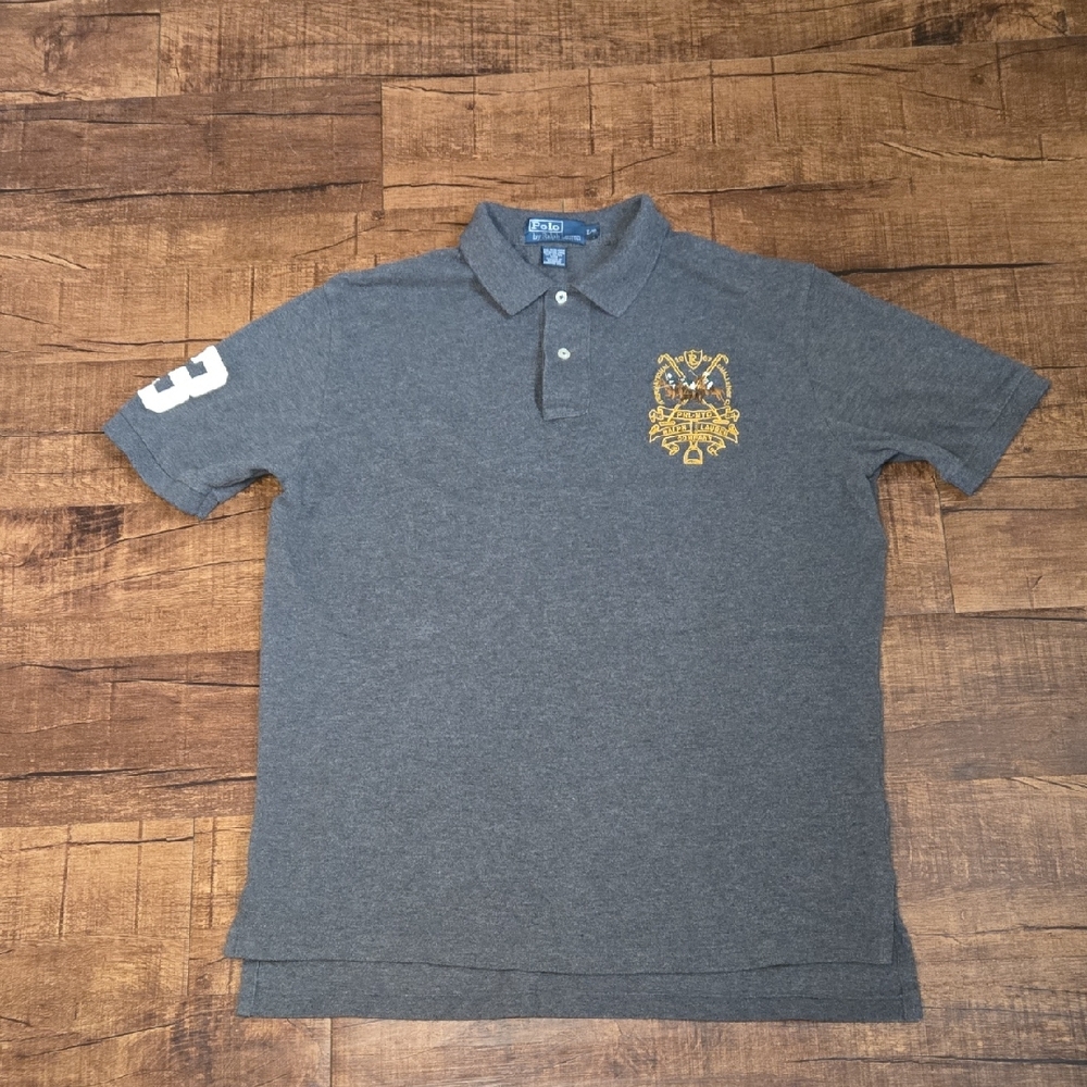 Vintage Polo Ralph Lauren Charcoal Polo Gold Crest 3 on Sleeve Y2K Cotton Large